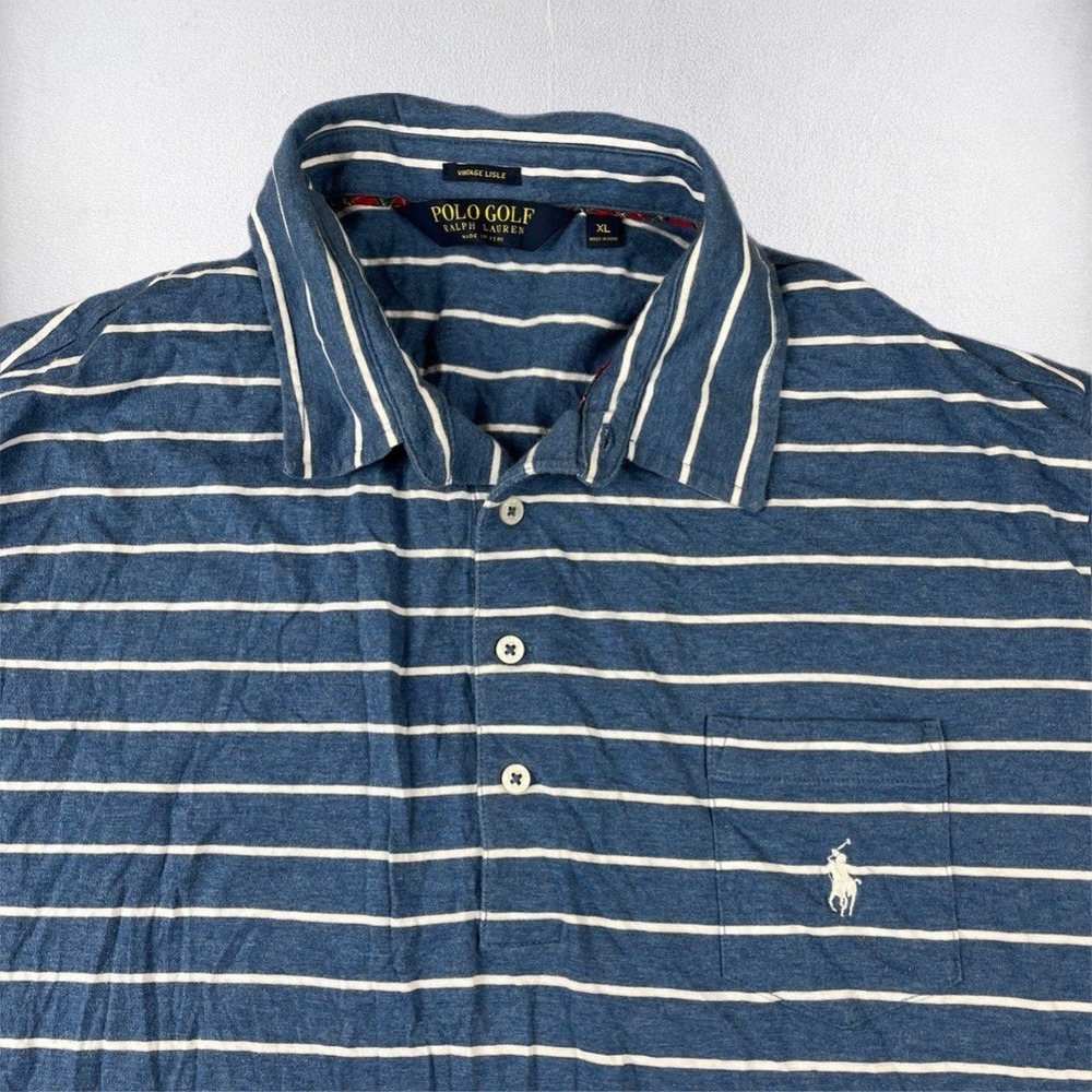 Polo Golf Ralph Lauren Polo Shirt Mens XL Blue Striped Pima Cotton Vintage Lisle
